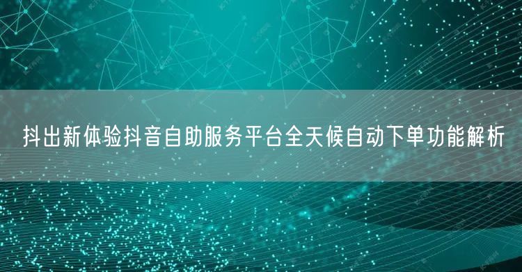 抖出新体验抖音自助服务平台全天候自动下单功能解析